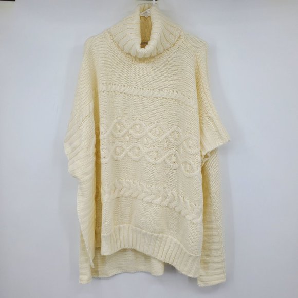 NWT Loft Ann Taylor Cream Oversized Cable Knit Poncho Sweater M / Large - Picture 1 of 11